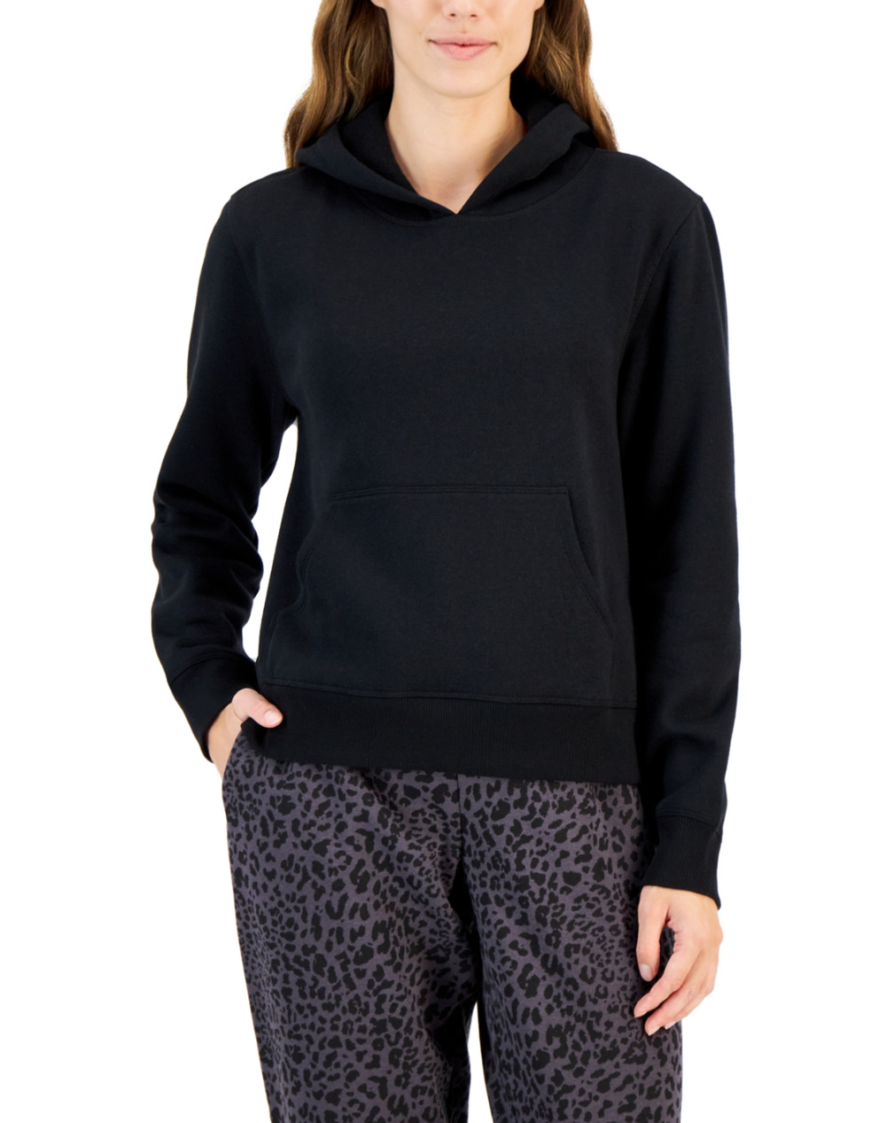 ID Ideology Women Solid Sweatshirt Hoodie Black Size XS